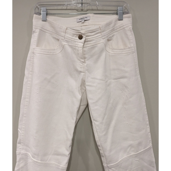 Emerson Frye Mick 3 Ivory Distressed Denim Jeans Size 4 - Picture 5 of 11